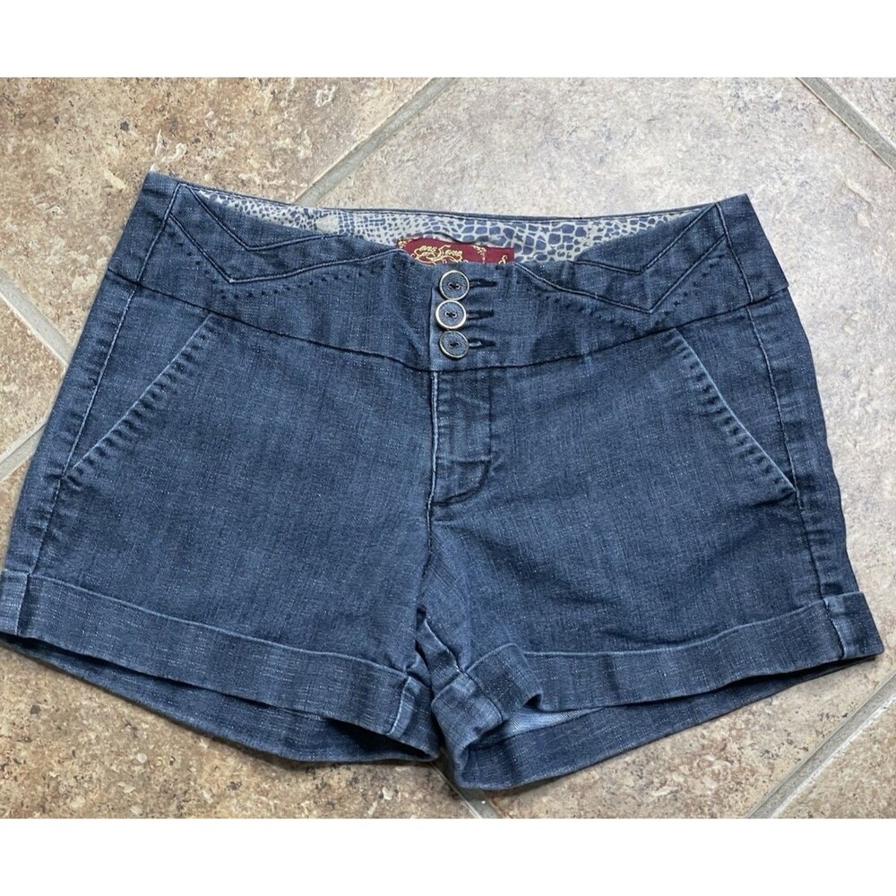 Women's Vintage One 5 One Mid Rise Medium Wash 3 Button Cuffed Y2K Shorts 8 30"